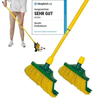 Produktbild von Novaliv Krallenbesen Set 30 cm Holz mit Teleskopstiel gebogenen Borsten Gartenbesen Straßenbesen Kehrbesen Laubbesen (2, 30 cm Besen mit Stiel)