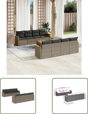 Produktbild von The Living Store 9-tlg. Garten-Sofagarnitur mit Kissen Grau Poly Rattan