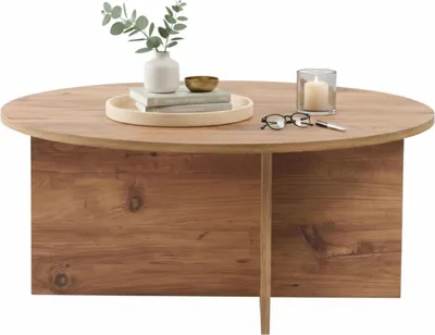 Image de Simbario - Table Basse, 90x90x40h cm Chêne Marron, Forme Ronde
