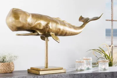 Produktbild von Deko-Figur Wal 70cm MOBBY gold Aluminium Maritim Skulptur