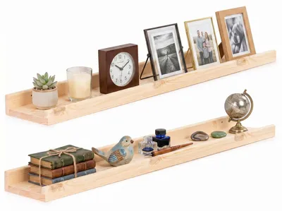 Productafbeelding van Wandplank - Boekenplank - Ophangbaar - Kruidenplank- Naturel - Grenenhout - 10 Kg - 80 cm - 2 Stuks