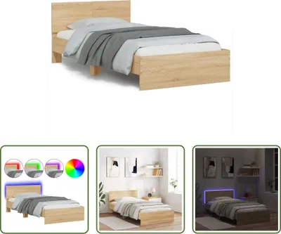 Produktbild von The Living Store Bettgestell mit Kopfteil & LED-Leuchten Sonoma-Eiche 100x200 cm
