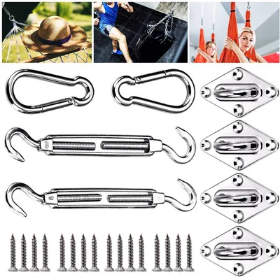 Produktbild von Schwerlast Deckenhaken Sonnensegel Befestigungs, Deckenhaken Hängesessel 24 Pcs Sonnensegel Zubehör/Hochwertiger Edelstahl Montage Aufbau Set - für Rechteckige und Quadratische Sonnensegel