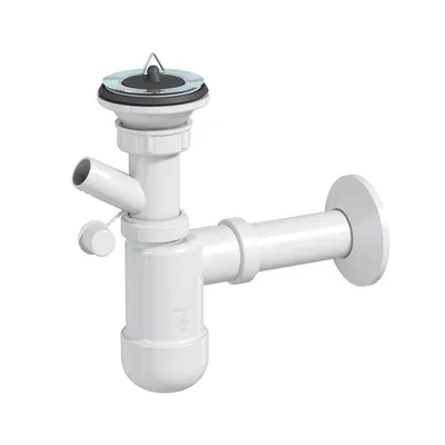 Produktbild von Prevex Preloc Basic Siphon für Waschbecken ø32 mm Anschluss an Waschmaschine Metallsieb Gummistopfen Abflussrohr mit Rosette