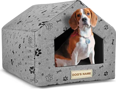 Produktbild von Personalisiertes Hundebett, Haus, 50x40 cm, H=38 cm, schwarze Pfoten