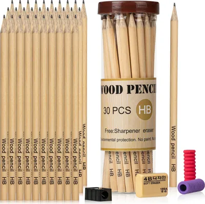 Produktbild von RAGI 30 Stück HB Bleistifte Set aus Holz zum Schreiben Zeichnen Skizzieren für Schule Büro Uni Zeichenset mit Zubehör Geschenk Schulbedarf Notizen