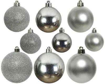 Productafbeelding van Onbreekbare, zilverkleurige kerstballen, 30 stuks, 6 cm