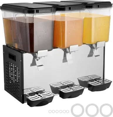 Produktbild von SucceBuy Kommerzieller Getränkespender, 3 Tanks 18L pro Tank, 512W Edelstahl-Saftspender mit 7-12 °C Kühltemperatur, für Kaltgetränke, Restaurant, Bar, Party