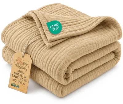 Produktbild von Musselin Decke Baby 100x150 cm Sommerdecke Musselindecke Babydecke Beige
