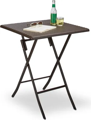Produktbild von Relaxdays Gartentisch klappbar BASTIAN, quadratisch H x B x T: 74 x 61,5 x 61,5 cm, Metall, Kunststoff, Rattan-Optik, braun