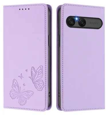 Obrázek produktu pro Kožené pouzdro pro Sony Xperia 10 VII, motýlí ražbou, peněženkové flip pouzdro se stojánkem Světle fialová