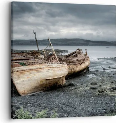 Produktbild von Bild auf Leinwand - Leinwandbild - Boot Wrack Ufer - 30x30cm - Wand Bild - Wanddeko - Wandbilder - Leinwanddruck - Bilder - Kunstdruck - Wanddekoration - Leinwand bilder - Wandkunst - AC30x30-3810