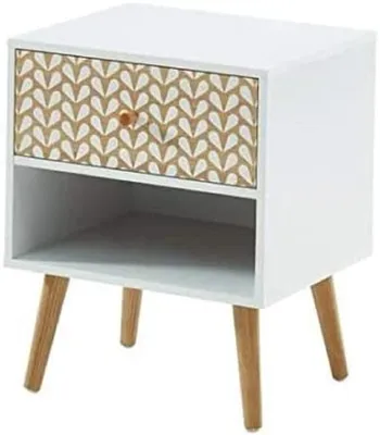 Image de Elzusha - Table de chevet scandinave avec 1 tiroir, en blanc et en chêne