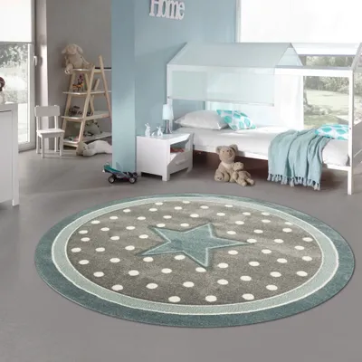 Obrázok produktu pre Detský koberec Koberec do detskej izby Detský koberec round star in tyrkysová sivá biela Veľkosť - 160 cm Round