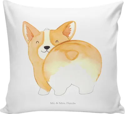 Produktbild von Mr. & Mrs. Panda couch kissen Corgi Po - Weiß - Geschenk, Corgie, Hund, 40x40, für sofa, bedruckt, Spruch, Kuschel, Dekokissen