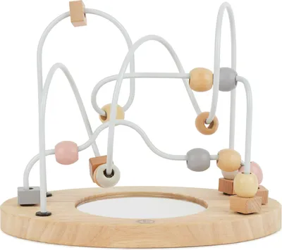 Produktbild von Bieco Motorikschleife mit Spiegel | rosa, grau | Motorikspielzeug ab 1 Jahr | Modernes Labyrinth Spiel | Motorikspielzeug Baby in sanften Farben | Holzspielzeug Baby | Lernspielzeug aus Holz