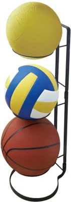 Produktbild von Ibenzoa® Ballständer aus Stahl, schwarz – platzsparende Ballhalterung 20,5 x 25,5 x 65 cm für Volleyball, Basketball & Fußball