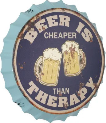 Productafbeelding van Blechschild K6368 Kronkorken Beer is Cheaper Than Therapy 2 33 x 33