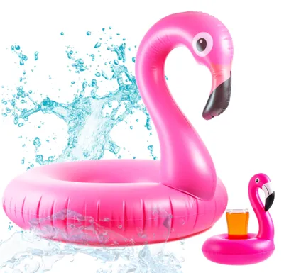 Produktbild von Aufblasbar Flamingo Schwimmring - pink mit 1x Getränkehalter - Pool & Wasser - Luftmatratze für Pool für Kinder & Erwachsene