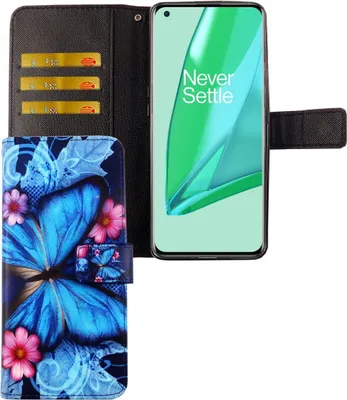 Produktbild von OnePlus 9 Tasche Handy Hülle Schutz-Cover Flip-Case mit Kartenfach Blauer Schmetterling