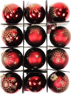 Produktbild von 12 Christbaumkugeln Schneeflocke Flocke Glas Weihnachtskugeln Kugeln 75mm edel, Farbe:rot