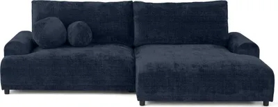Image de Lisa Design Nelly - canapé d'angle droit 4 places convertible avec coffre en velours texturé , Bleu