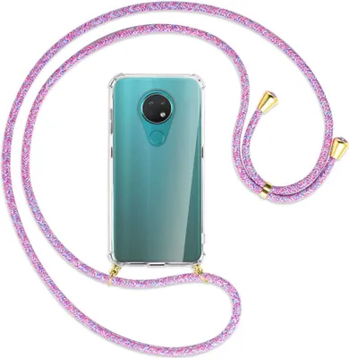 Produktbild von Handykette Backcover-Schutzhülle mit Band (Metall goldfarben) für Nokia 6.2 / 7.2 - lila/rosa/blau