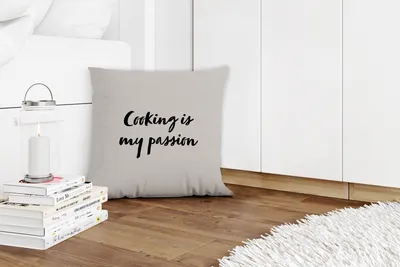 Produktbild von MuchoWow® Zierkissen Sofakissen Wohnzimmer Dekokissen 40x40 cm Zitate - Kochen - Sprichwörter - Kochen ist meine Leidenschaft - Foto Kissen - Schlafzimmer Dekoration