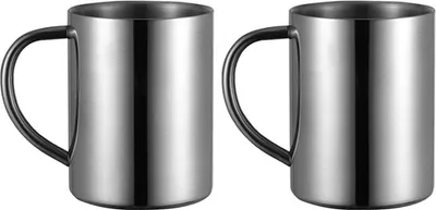 Produktbild von Camping-Kaffeebecher, unzerbrechlicher doppelwandiger Edelstahlbecher mit Henkel, 2er-Set