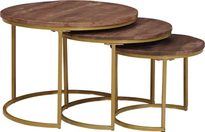 Image de Tables basses gigognes 3 pcs Bois de mangue massif et acier