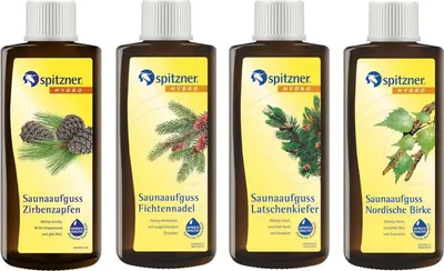 Produktbild von Spitzner Saunaaufguss 4er Set Zirbenzapfen Fichtennadel Latschenkiefer Nordische Birke 4x 190ml