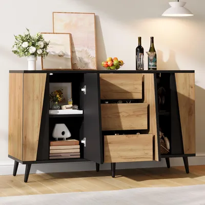 Productafbeelding van STILVORA opbergkast met 2 deuren, dressoir met 3 lades, koffiebar voor keuken en woonkamer, bijzettafel voor studeerkamer