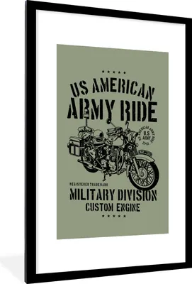 Produktbild von MuchoWow® MuchoWow® Gerahmtes Poster Mancave - Motorrad - Armee - Vintage 60x90 cm - Poster mit zchwarzem Bilderrahmen - Dekoration - Wandposter Wohnzimmer - Hochwertig