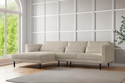 Produktbild von Ecksofa Designersofa AGADA in Stoff Poso Creme Ottomane Links