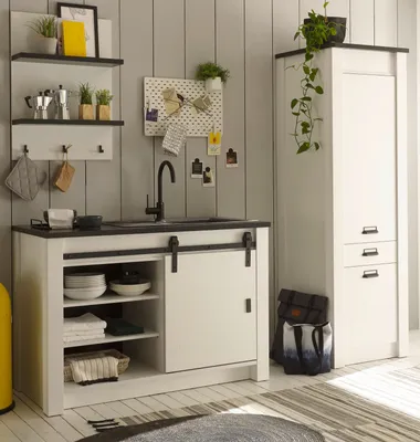 Produktbild von Küche "Stove" in weiß Pinie und anthrazit Küchenschrank Set 3-teilig