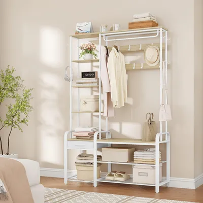 Zdjęcie produktu dla Półka na buty - Szafka na buty - Ławka na buty - Wieszak - Mebel do przechowywania - Wielofunkcyjny, 5 w 1 - 182x120x40 cm