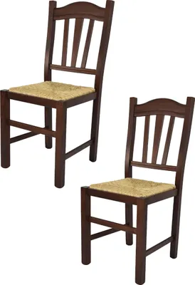 Produktbild von t m c s Tommychairs - 2er Set Stühle SILVANA  für Küche und Esszimmer, robuste Struktur aus Buchenholz, in der Farbe Dunkles Nussbraun lackiert und Sitzfläche aus Stroh