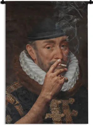 Produktbild von MuchoWow® Wandteppich Wandbehang Wilhelm von Oranien - Adriaen Thomasz - Zigaretten - Rauchen 90x135 cm Tapisserie Dekoration Wandtuch - Baumwolle - Wandskulptur
