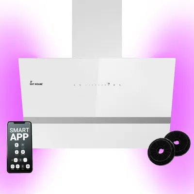 Image de Hotte aspirante cuisine 60cm Hotte Murale Inclinées acier inoxydable verre blanc