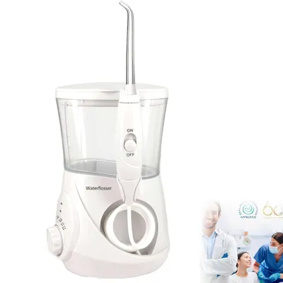 Produktbild von Elektrische Munddusche stationär, 700ml Wassertank, 10 Druckstufen, 6 Düsenaufsätze, Zahnreiniger mit Puls-Technologie, leise & effektiv