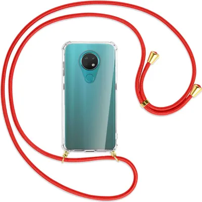 Produktbild von Handykette Backcover-Schutzhülle mit Band (Metall goldfarben) für Nokia 6.2 / 7.2 - rot