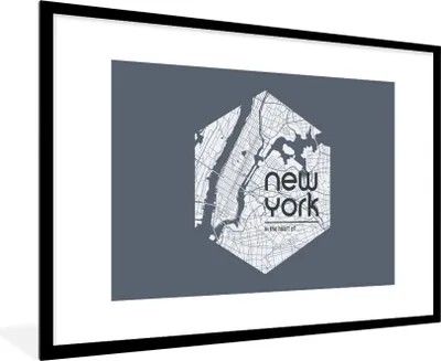 Produktbild von MuchoWow® MuchoWow® Gerahmtes Poster New York - Karte - Schwarz 90x60 cm - Poster mit zchwarzem Bilderrahmen - Wanddekoration - Fotos