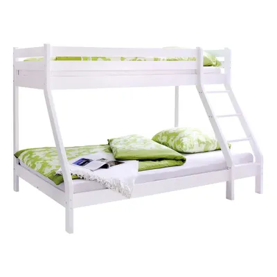 Produktbild von CasaDolce Etagenbett MERKA, weiß, 206 x 148 x 150 cm, massives Buchenholz, ein Bett 90 x 200 cm, ein Bett 140 x 200 cm, ohne Matratze