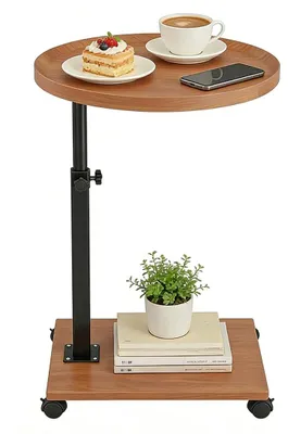 Beistelltisch C-Form höhenverstellbar 360° drehbar mit Rollen 40 cm holzfarben