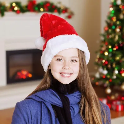 Produktbild von Weihnachtsmannmütze für Kinder und Erwachsene, Plüschmütze für Damen und Herren, Unisex, roter Samt, flauschig, Weihnachtsmütze, Kostümzubehör für Feiertage