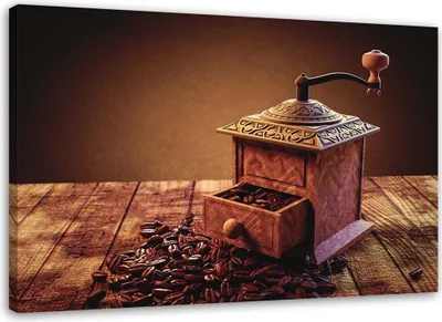 Produktbild von Leinwandbild kaffeemühle 120x80 cm Feeby braun wandbild bereit zum aufhängen