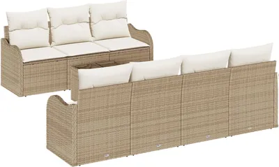 Produktbild von Möbel 8-teiliges Garten Sofa Set mit Kissen Beige Poly Rattan, 2-Sitzer Garten Sofa mit Stauraum & Kissen Beige Poly Rattan - Gartensofas 3354280