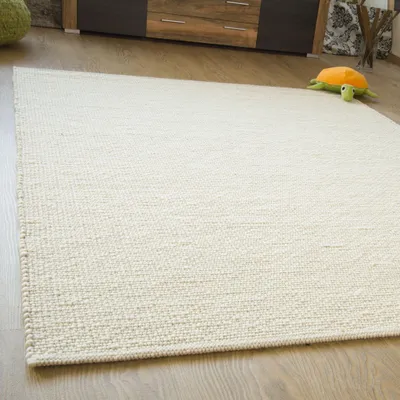 Produktbild von Murnau Handwebteppich - aus nachhaltiger, deutscher Produktion - gewalkt - weiß, Größe: 200x200 cm