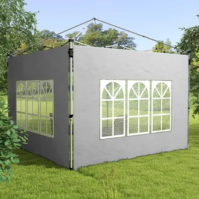 Produktbild von Seitenteile mit Fenster, Pavillon Seitenwände 2er-Set, Oxford-Stoff, wasserdicht, Hellgrau  |  für 3x3 m & 3x4 m Pavillons  |  295 x 195 cm