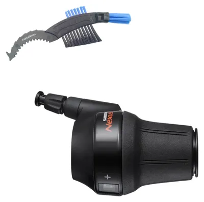 Produktbild von Shimano Nexus SL-C7000 Drehgriffschalter 5-Gang in schwarz inkl. maxxi4you Fahrrad Kettenbürste